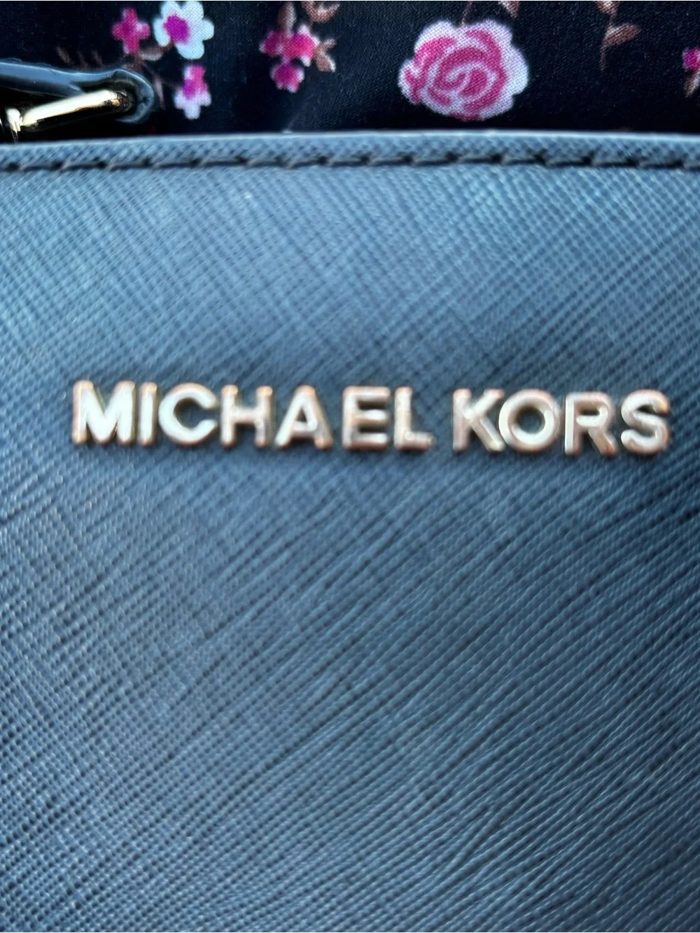 Michael Kors Black Saffiano Leather Shoulder Tote with Gold Hardware